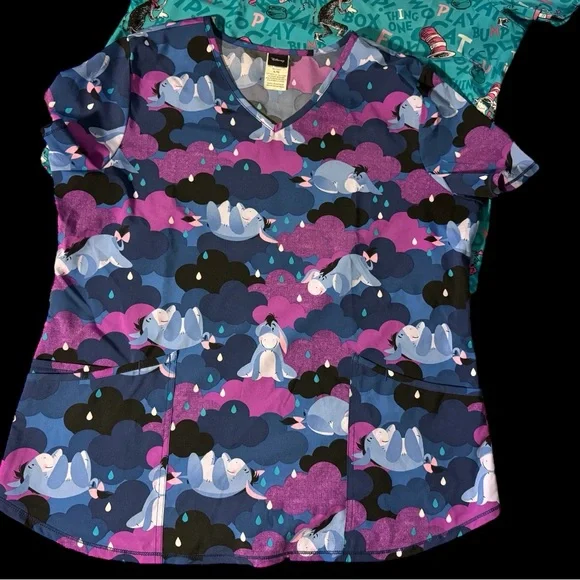 Disney Pixar Cartoon Print Scrub Tops Eeyore Nemo Dr Seuss lot of 3 size Large - Picture 5 of 8